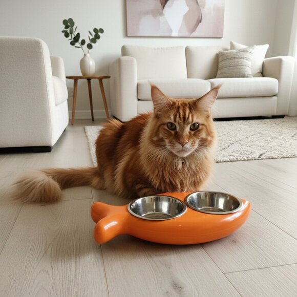 Cat Bowl Hing Design Fish with Non Slip Rubber Feet Made in England - Picture 1 of 8